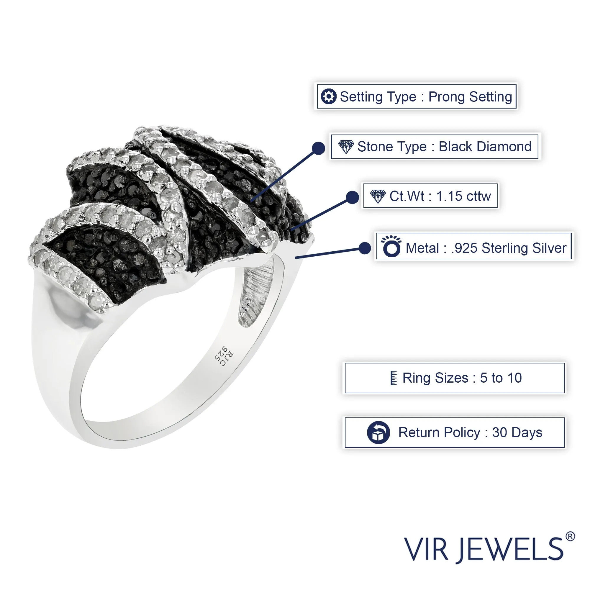 1.15 cttw Black Diamond Fashion Ring in Sterling Silver