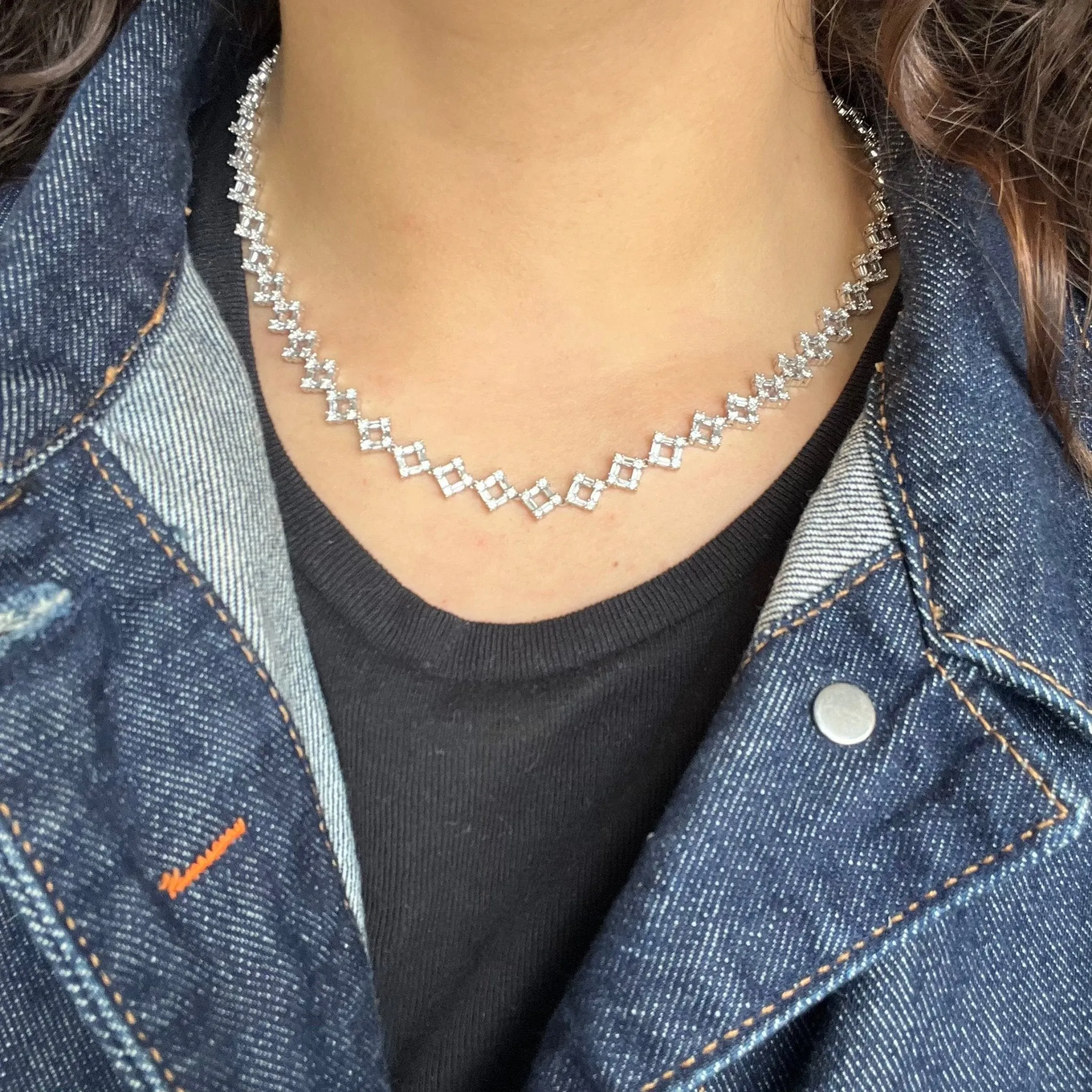 12.10ctw Vintage Diamond Geometric Motif Tennis Necklace