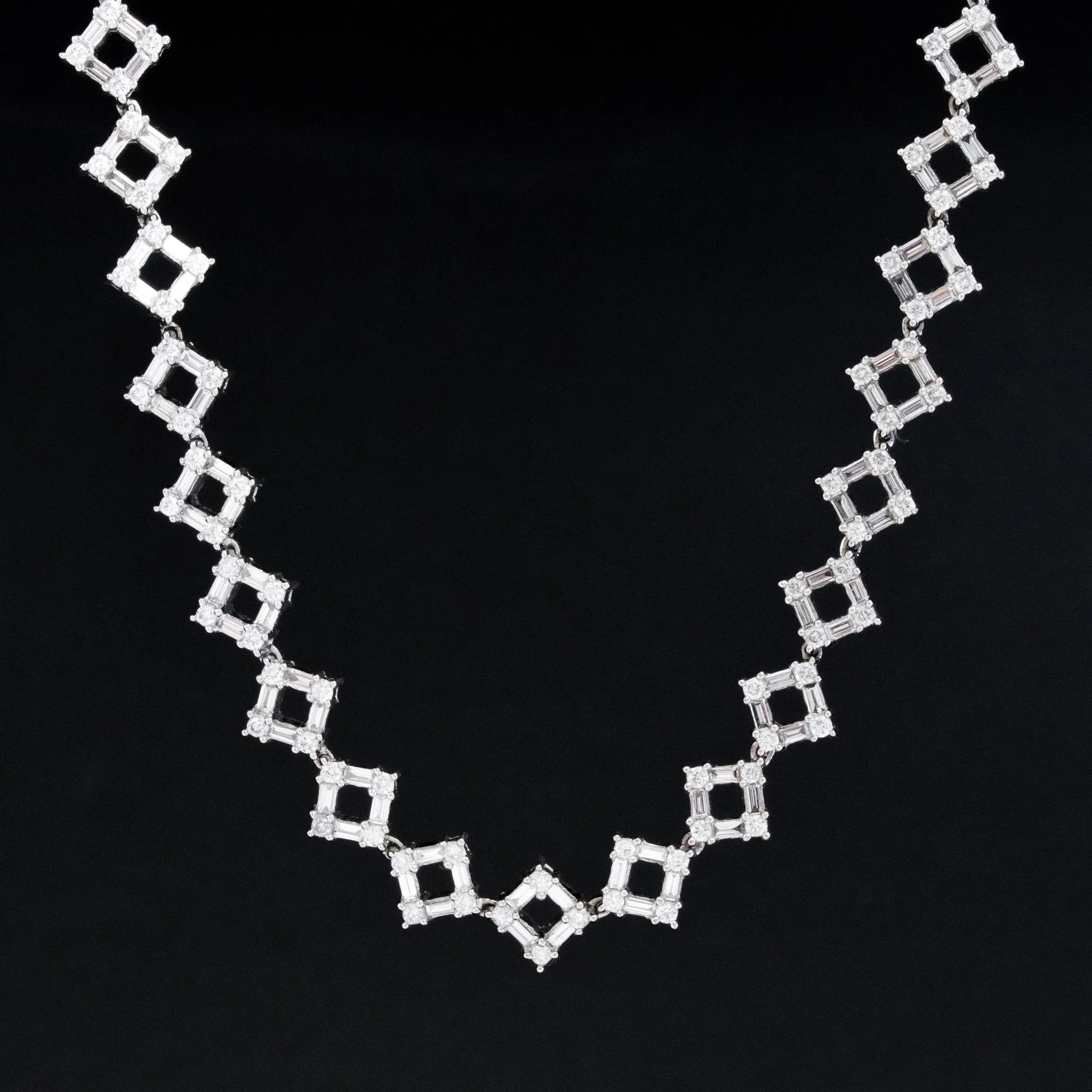 12.10ctw Vintage Diamond Geometric Motif Tennis Necklace