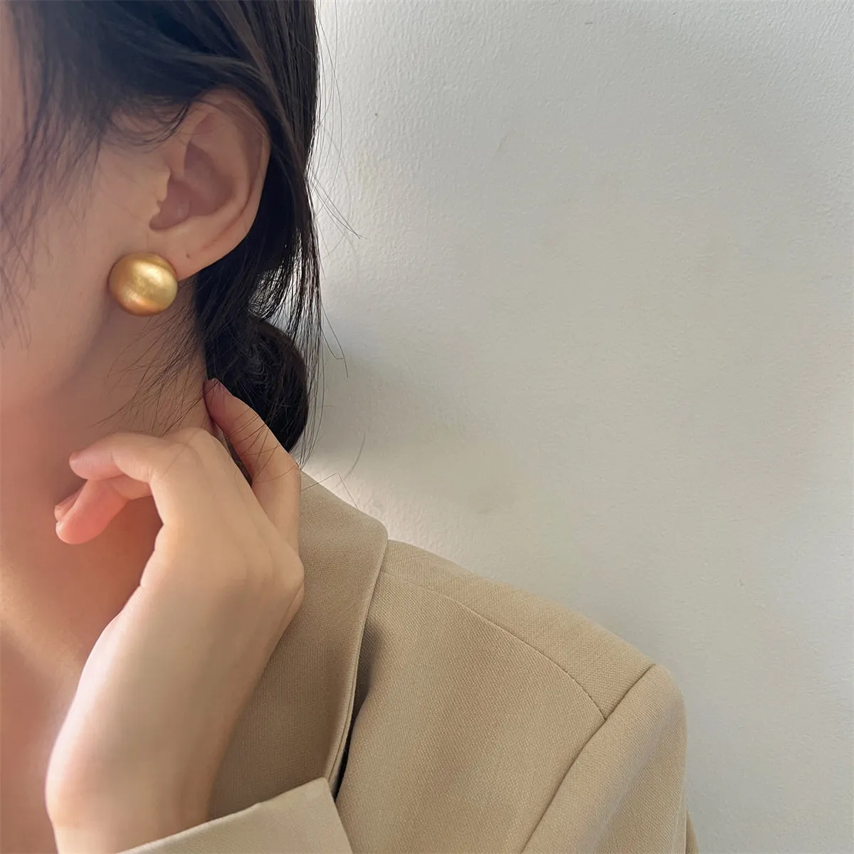18K Gold-Plated Frosted Round Stud Earrings