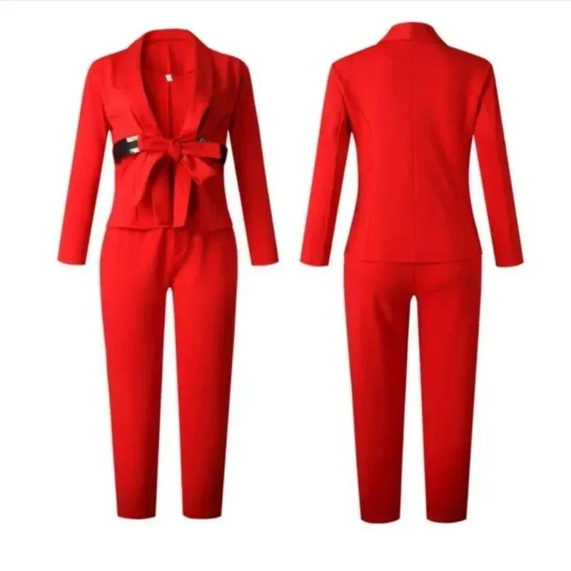 2 Piece Set Fashion Suit, Top And Trousers Super Elastic Party Plus Size For Lady