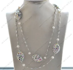 42'' 30mm Multicolor Tourmaline CZ Egg Chain Necklace