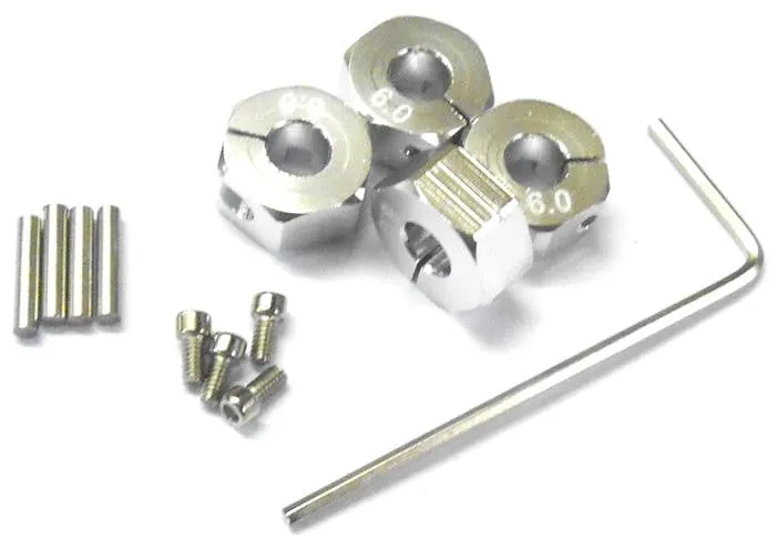 57806S 1/10 Scale RC M12 12mm Alloy Wheel Locking Hubs Adapter Nut Silver 6mm