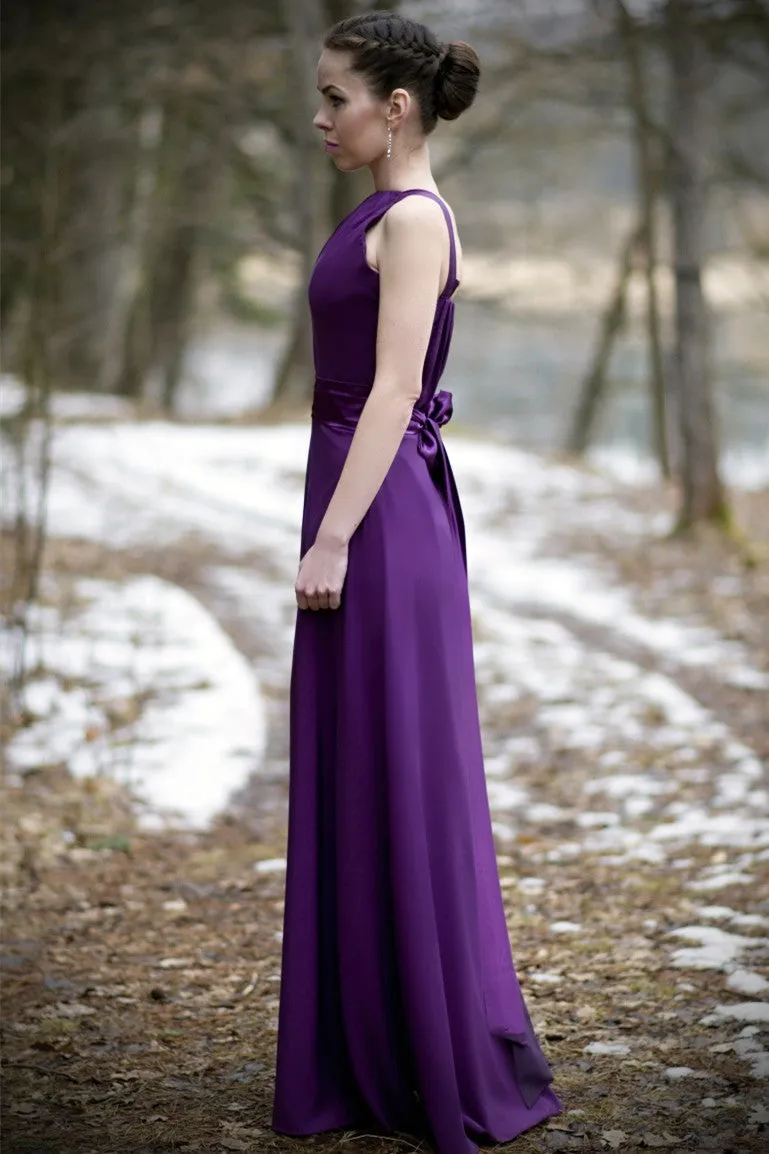 A-line Halter Floor Length Charmeuse Back-bow Evening Dress