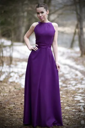 A-line Halter Floor Length Charmeuse Back-bow Evening Dress