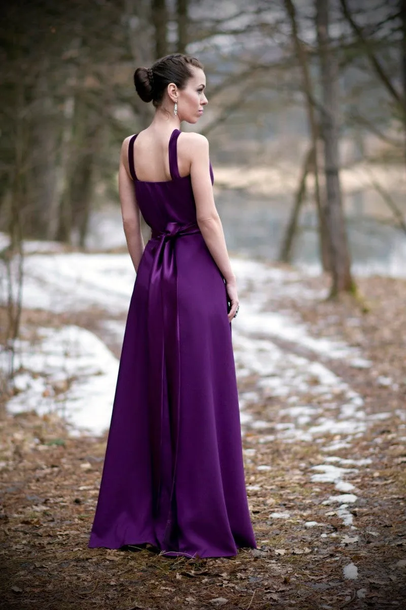 A-line Halter Floor Length Charmeuse Back-bow Evening Dress