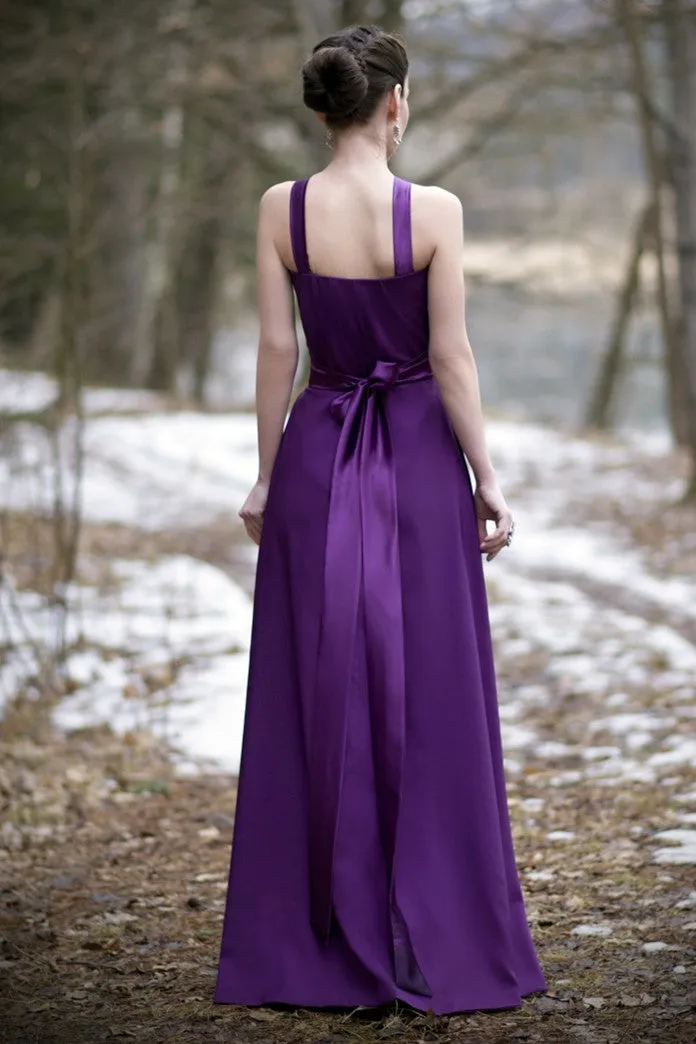 A-line Halter Floor Length Charmeuse Back-bow Evening Dress