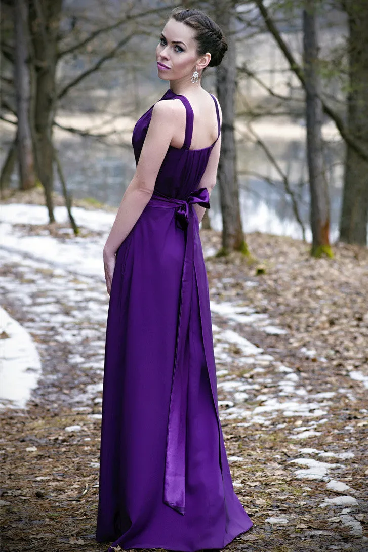 A-line Halter Floor Length Charmeuse Back-bow Evening Dress