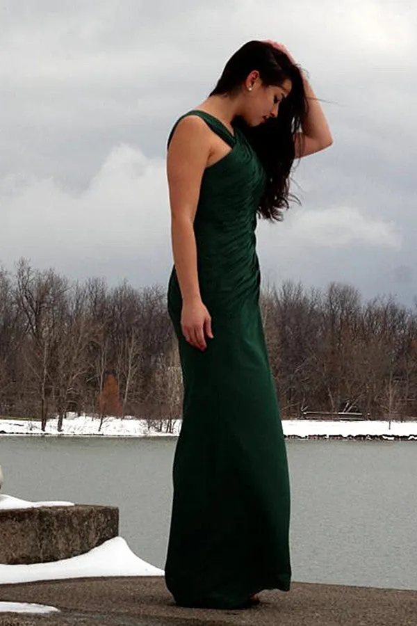 A-line Irregular Shoulder Strap Floor Length Chiffon Evening Dress