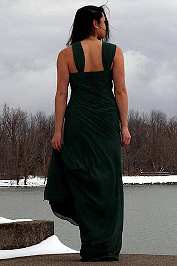 A-line Irregular Shoulder Strap Floor Length Chiffon Evening Dress