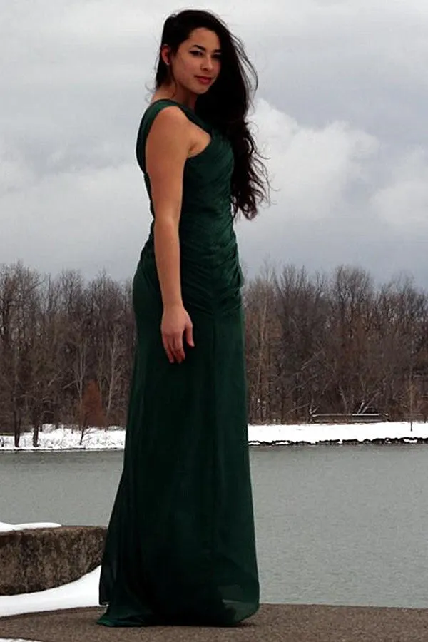 A-line Irregular Shoulder Strap Floor Length Chiffon Evening Dress