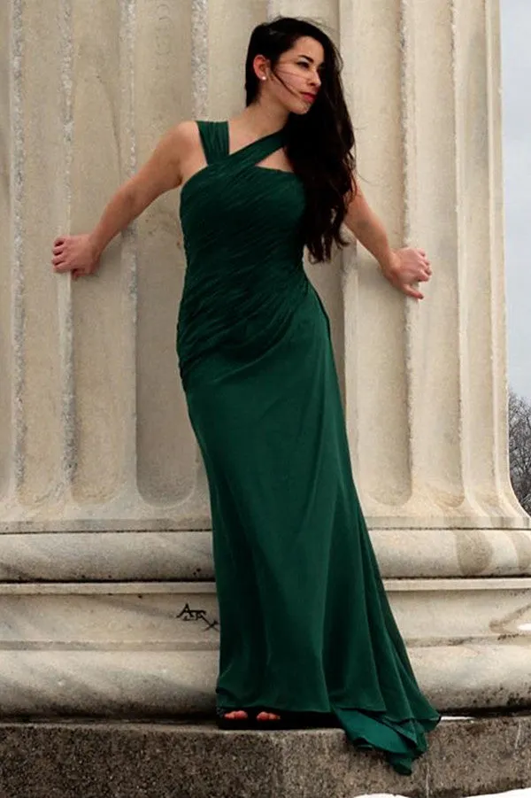 A-line Irregular Shoulder Strap Floor Length Chiffon Evening Dress