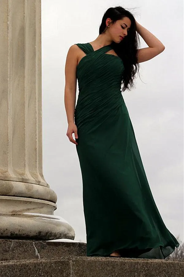 A-line Irregular Shoulder Strap Floor Length Chiffon Evening Dress