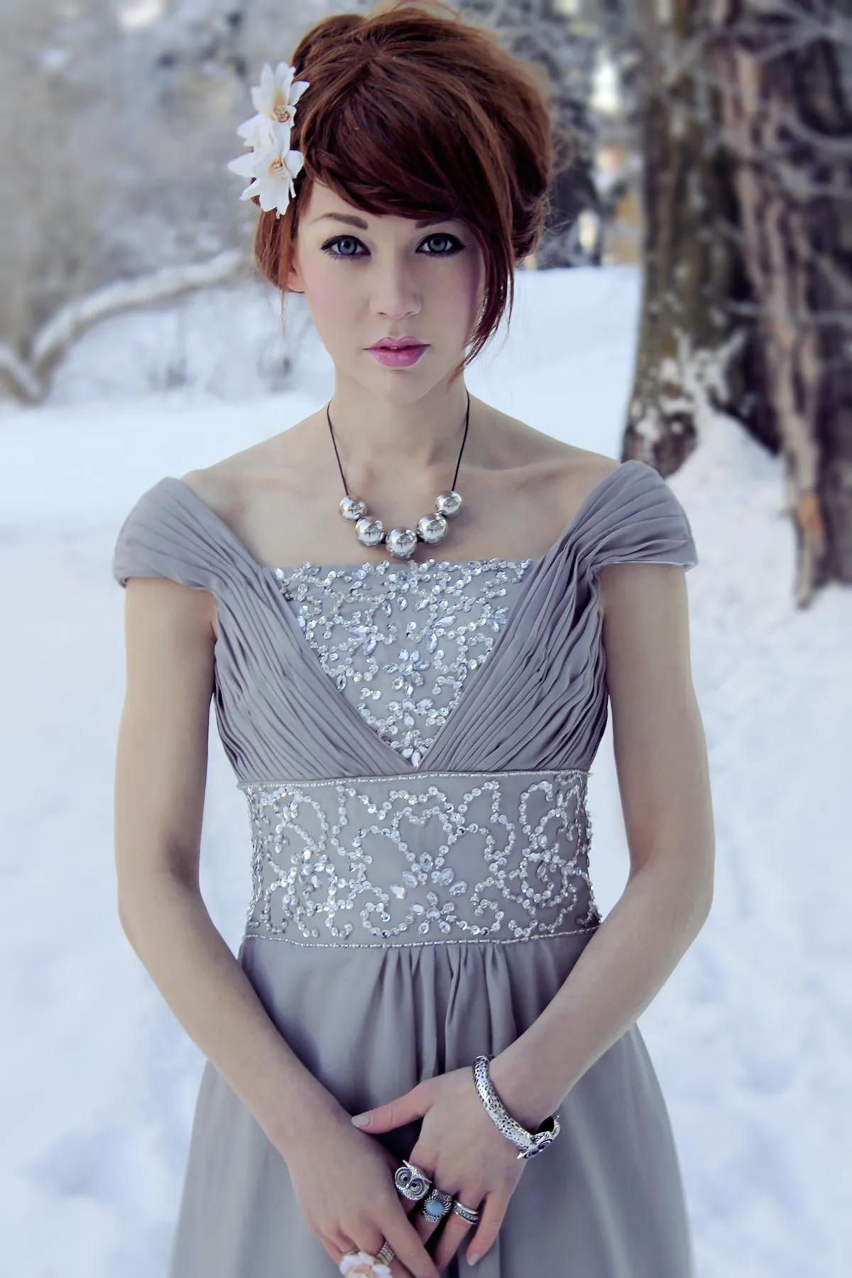 A-line Off-the-shoulder Floor Length Chiffon Beading Evening Dress
