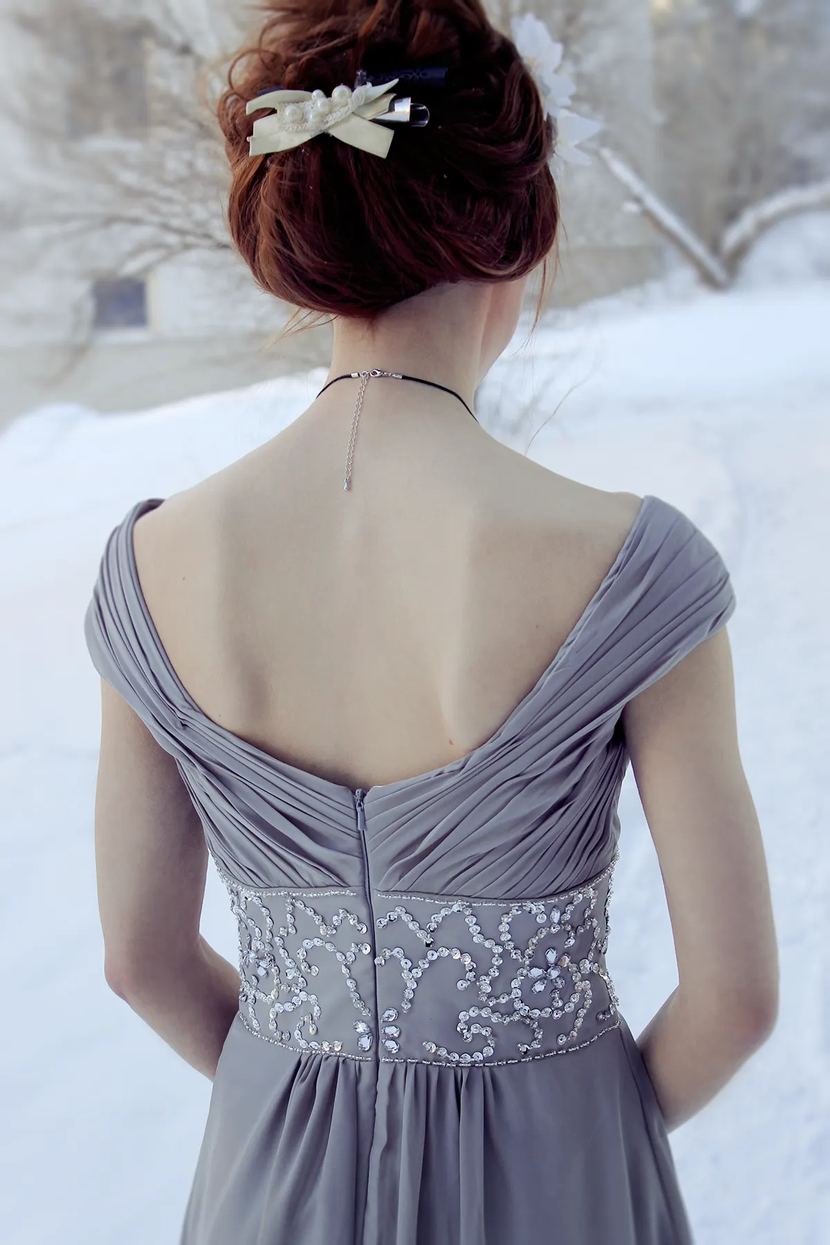 A-line Off-the-shoulder Floor Length Chiffon Beading Evening Dress