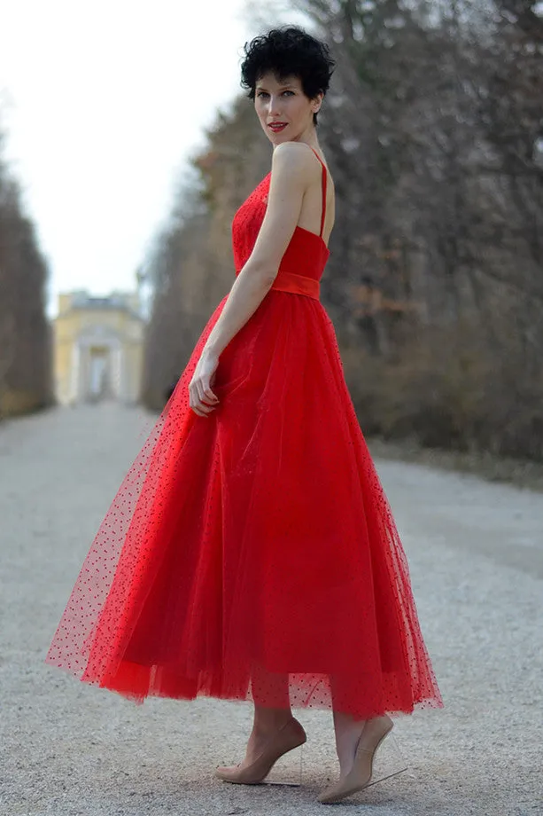 A-line One-shoulder Floor Length Sleeveless Tulle Evening Dress