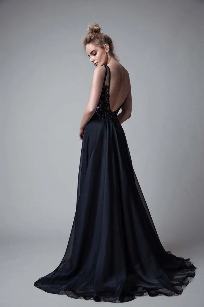 A Line Prom Dresses V-neck Sexy Evening Party Dresses, Long Formal Dress TP0881