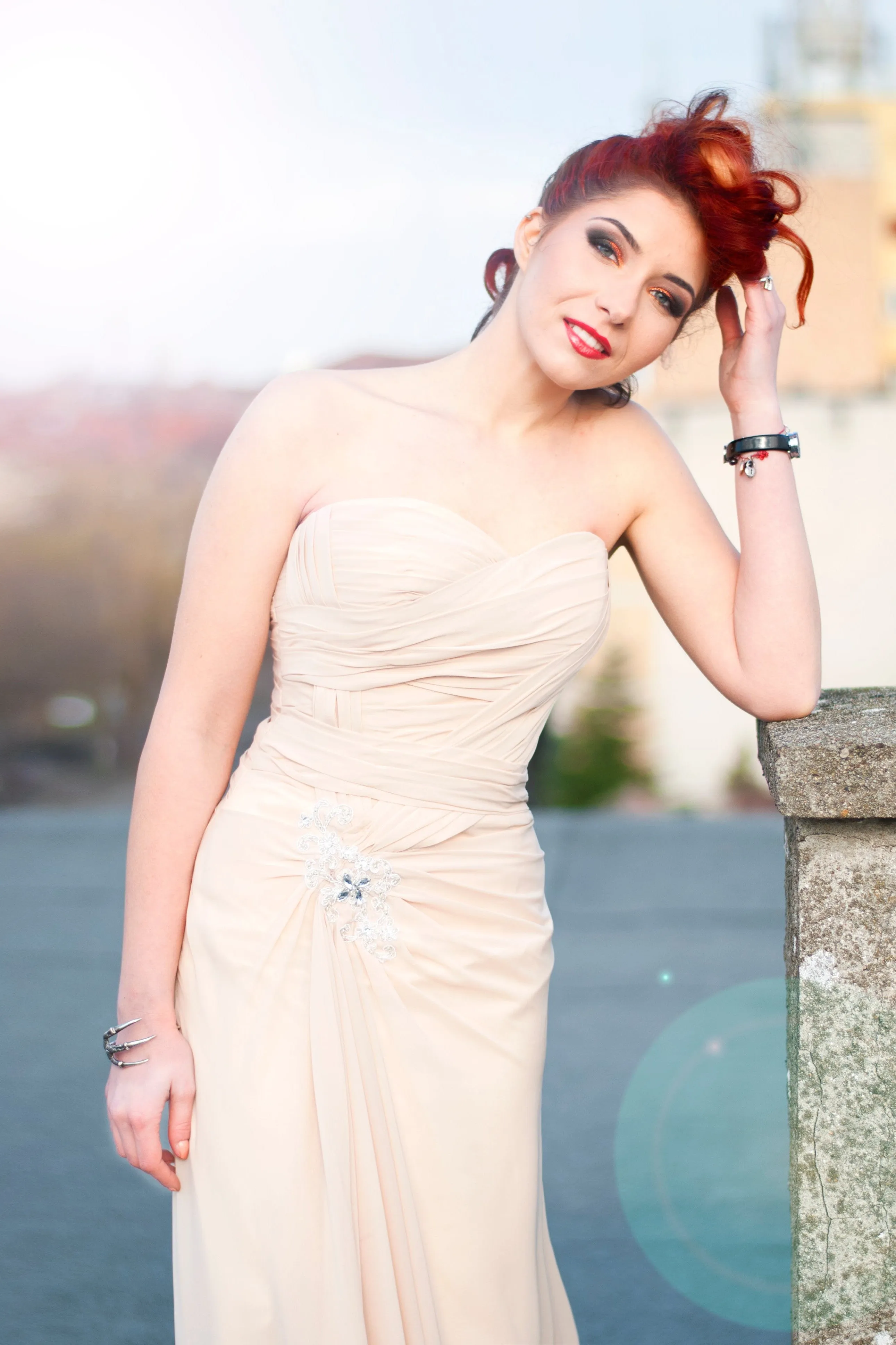 A-line Sweetheart Front Slit Floor Length Chiffon Applique Evening Dress