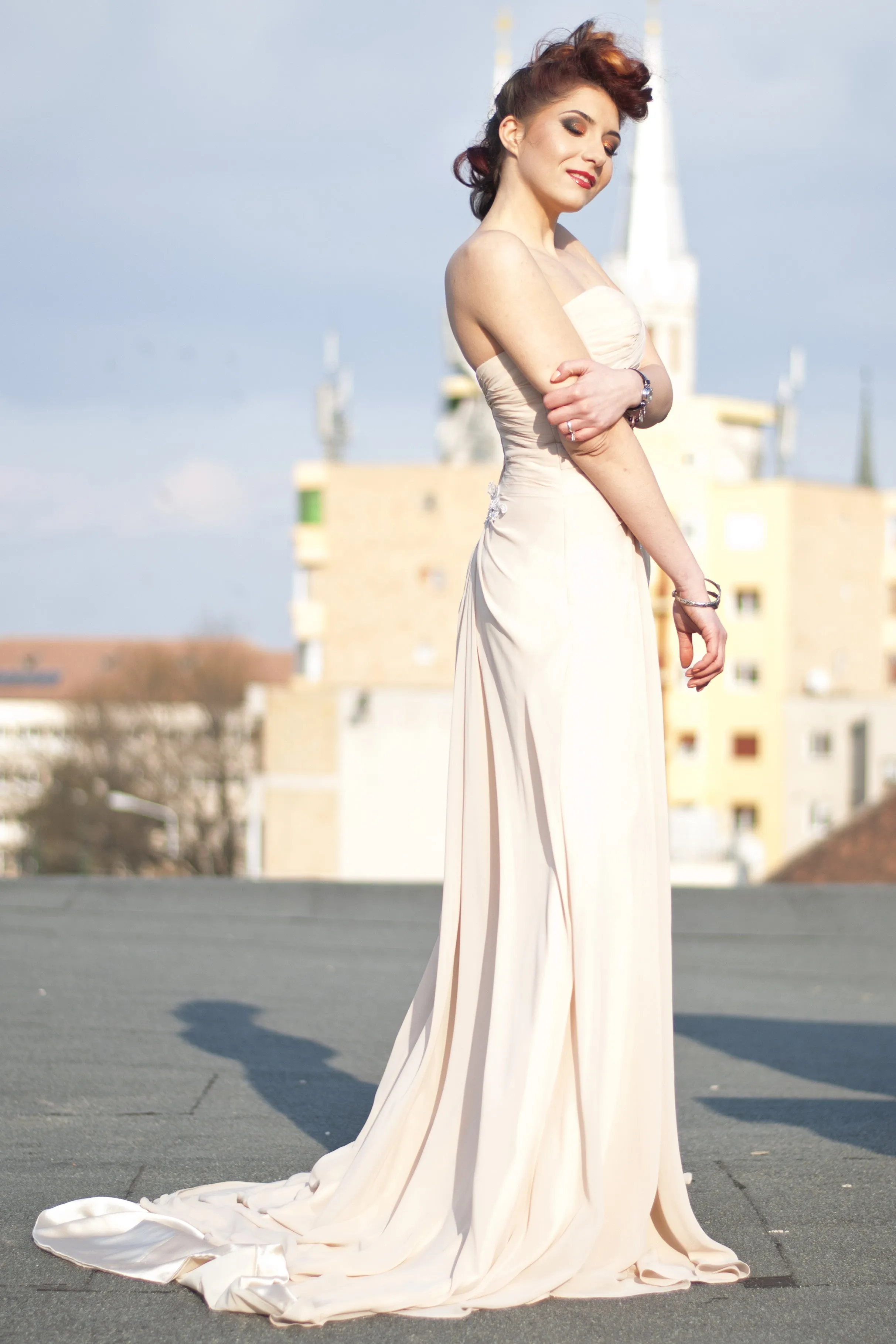 A-line Sweetheart Front Slit Floor Length Chiffon Applique Evening Dress