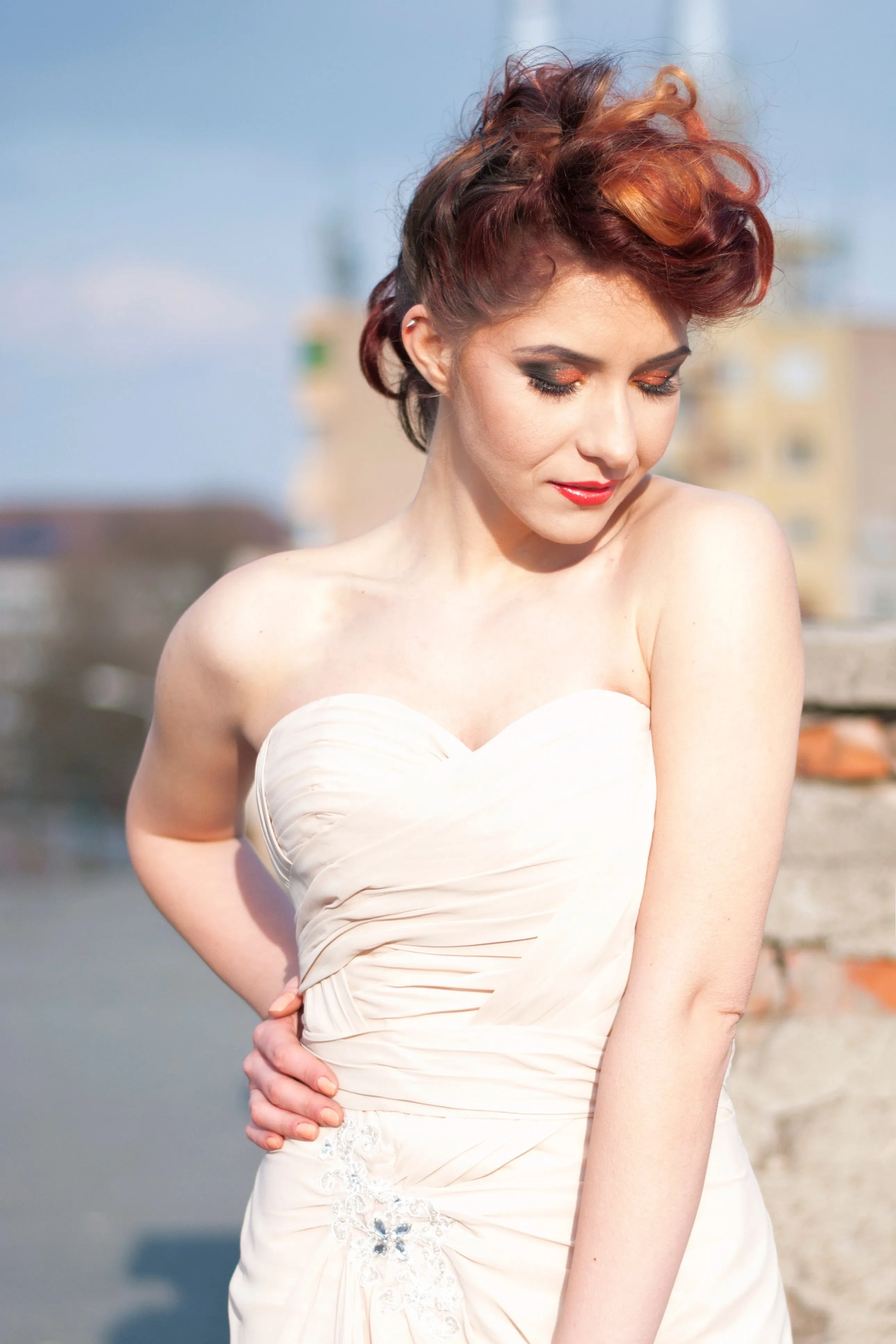 A-line Sweetheart Front Slit Floor Length Chiffon Applique Evening Dress