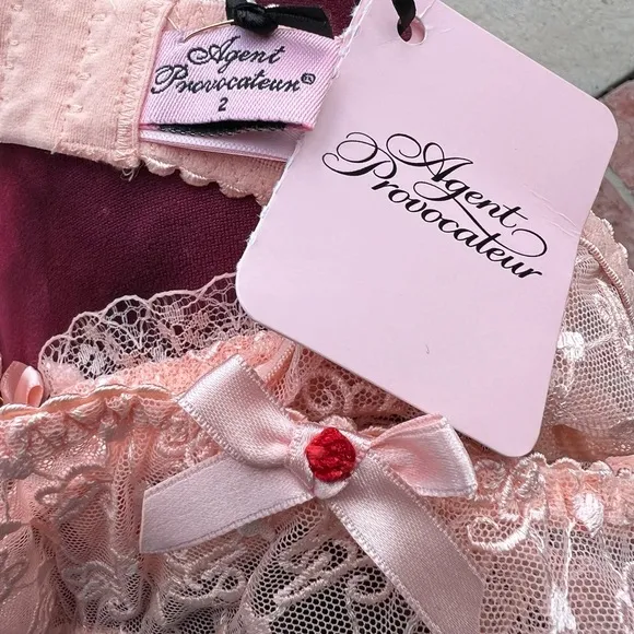 Agent Provocateur Dorotia Suspender Garter Belt Nude Pink Lace Bow Size 2 XS NWT