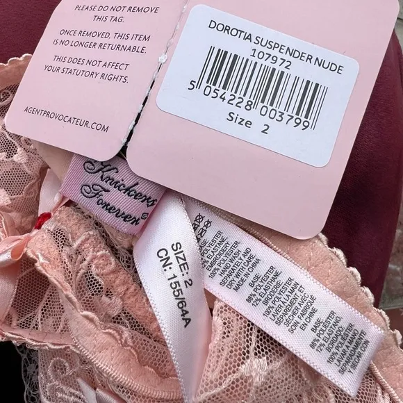 Agent Provocateur Dorotia Suspender Garter Belt Nude Pink Lace Bow Size 2 XS NWT