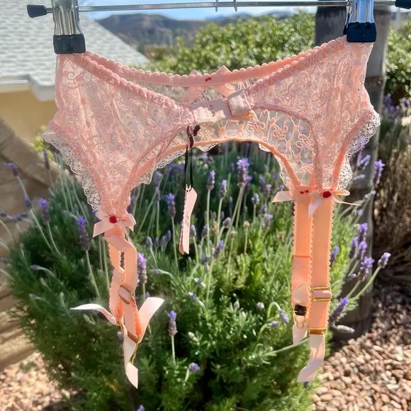 Agent Provocateur Dorotia Suspender Garter Belt Nude Pink Lace Bow Size 2 XS NWT