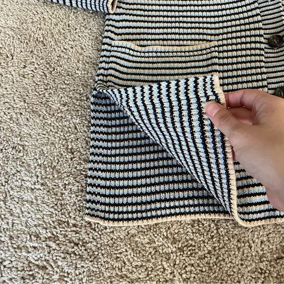 A.L.C. Caspian Cardigan Wheat Black Rain Stripe Knit Blue Size XS