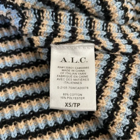 A.L.C. Caspian Cardigan Wheat Black Rain Stripe Knit Blue Size XS