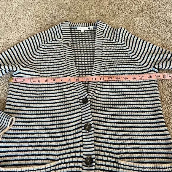 A.L.C. Caspian Cardigan Wheat Black Rain Stripe Knit Blue Size XS