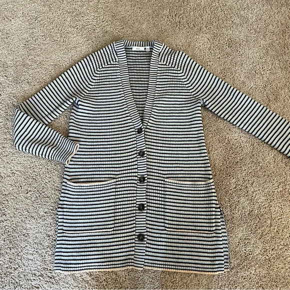 A.L.C. Caspian Cardigan Wheat Black Rain Stripe Knit Blue Size XS