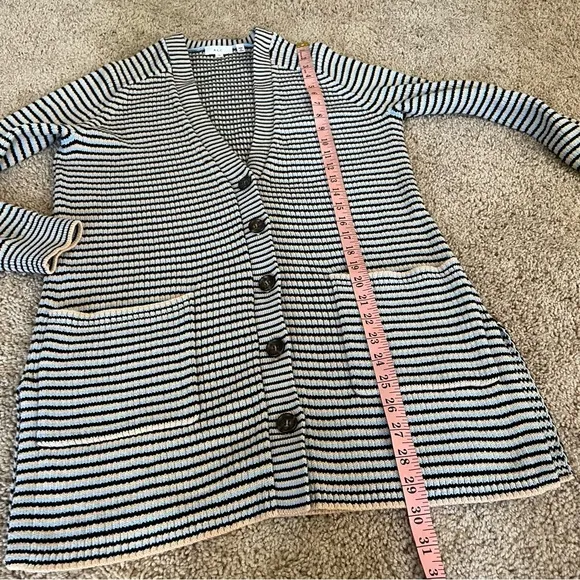 A.L.C. Caspian Cardigan Wheat Black Rain Stripe Knit Blue Size XS