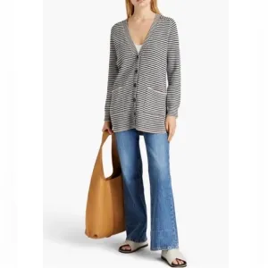 A.L.C. Caspian Cardigan Wheat Black Rain Stripe Knit Blue Size XS