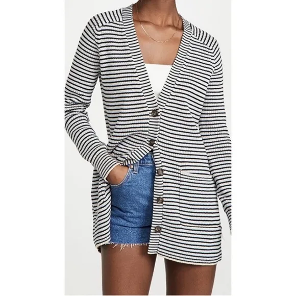 A.L.C. Caspian Cardigan Wheat Black Rain Stripe Knit Blue Size XS