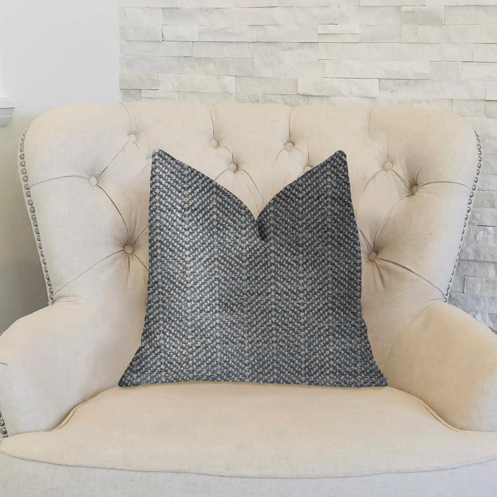 Amalfi Blue and Ivory Luxury Throw Pillow