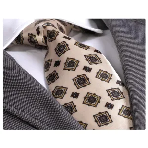 Amedeo Exclusive Men's Fashion Cream Check With Turquoise Silk Neck Tie Gift Box