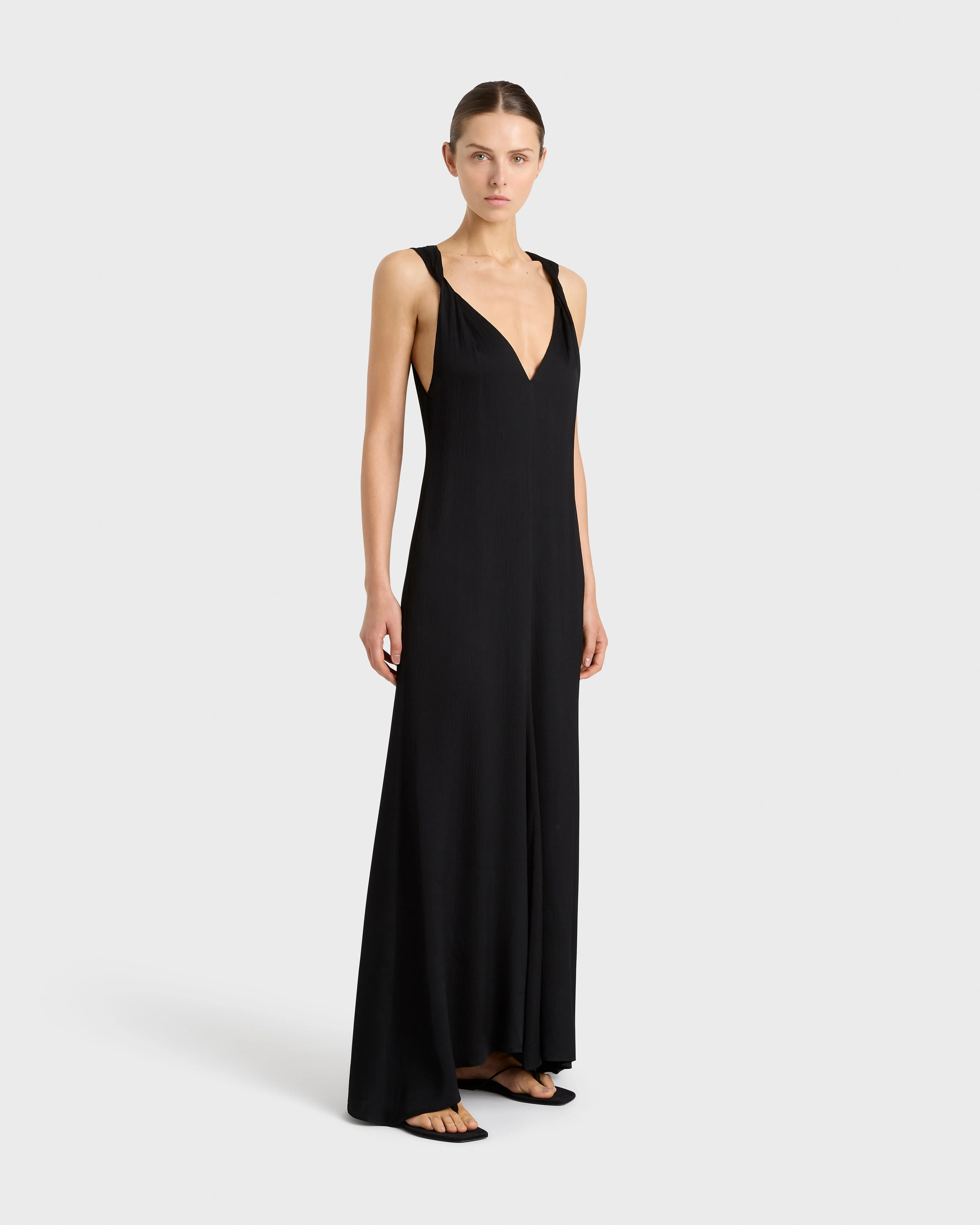Ardea Twist Shoulder Maxi Dress - Black