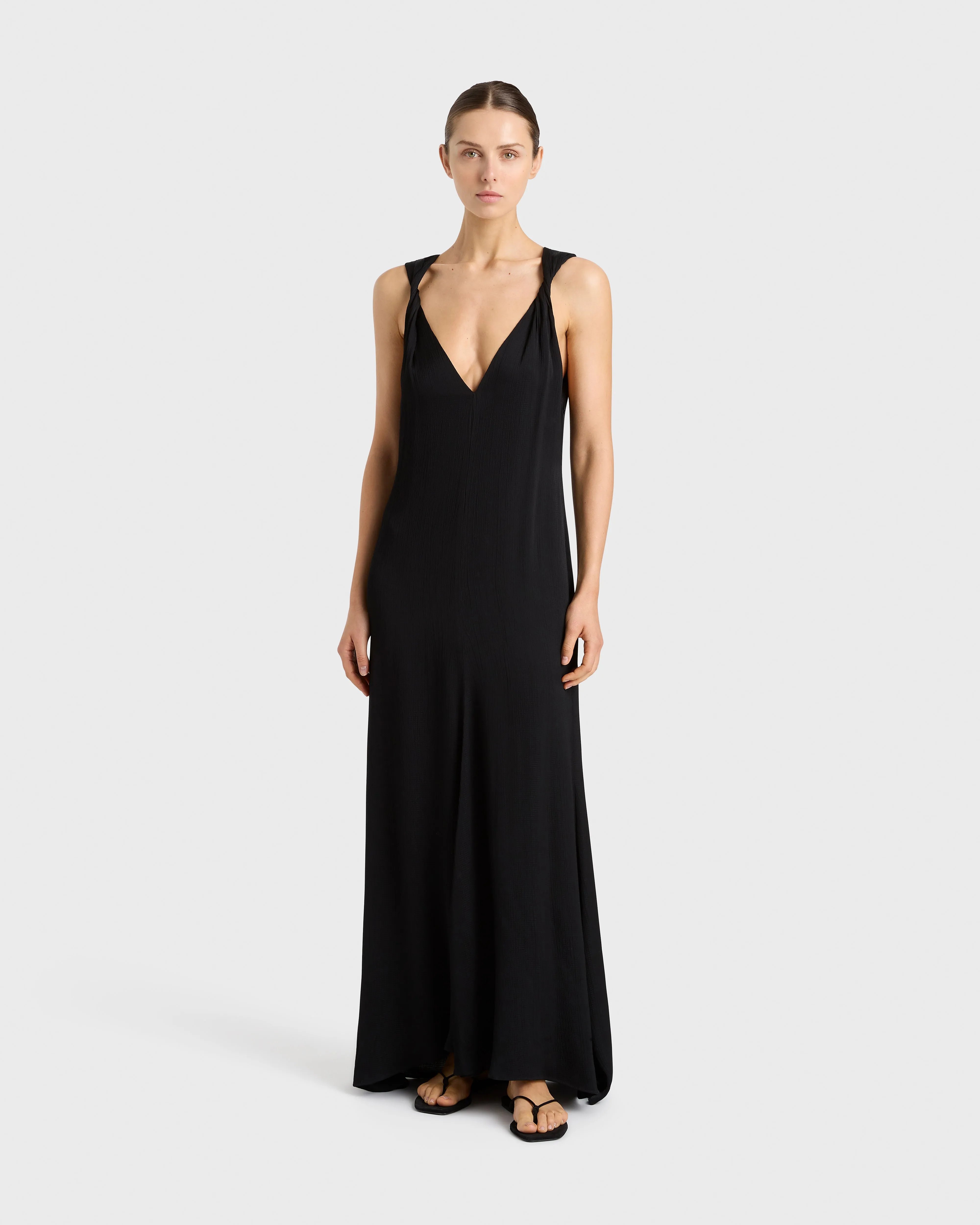 Ardea Twist Shoulder Maxi Dress - Black