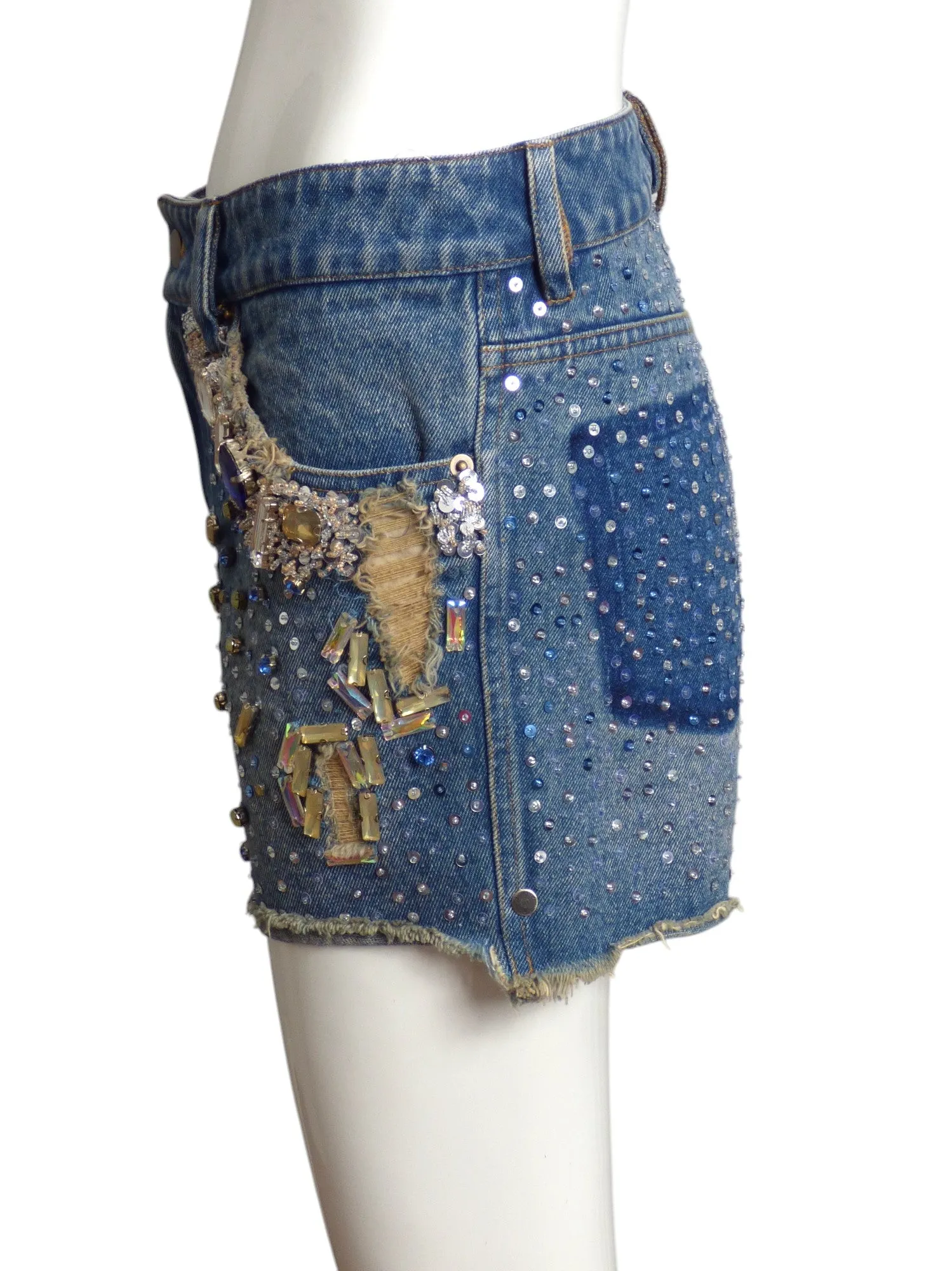 ASHIISH- AS IS Jeweled Denim Shorts, Size 8