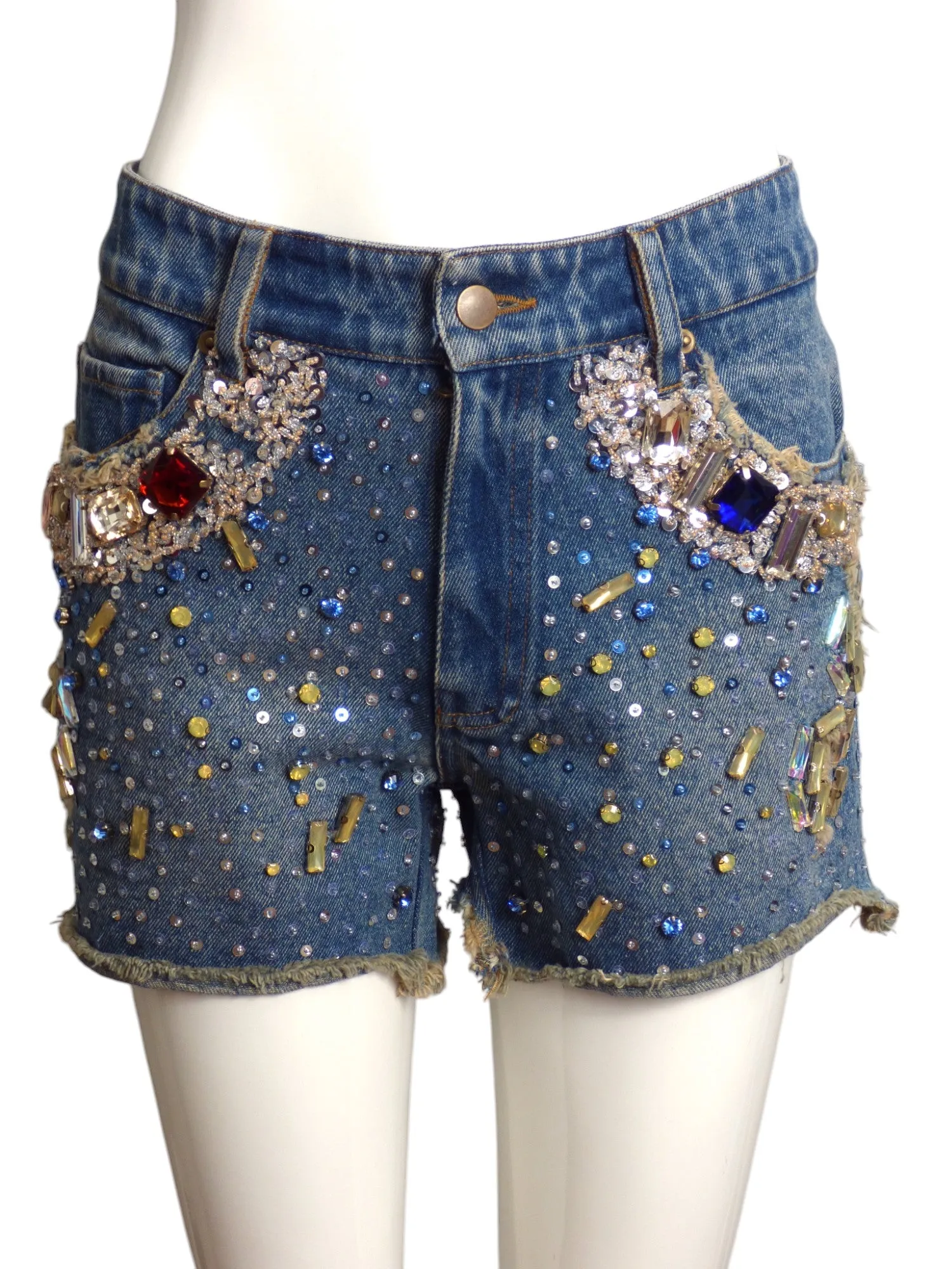 ASHIISH- AS IS Jeweled Denim Shorts, Size 8