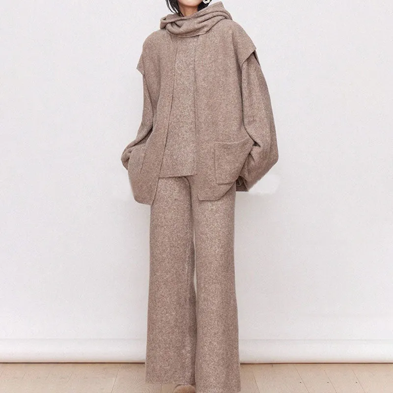 Athflow Granular Fleece Oversized Sweater and Wide Leg Knit Pants Matching Set