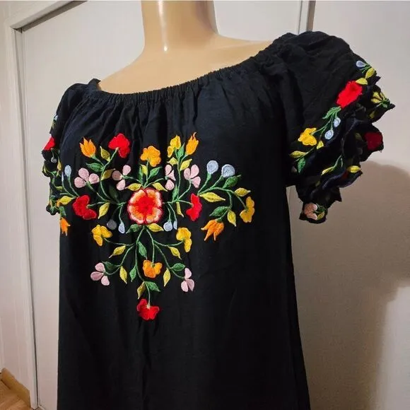 Back From Bali Womens Long Mexican Embroidered Dress, Maxi Long Summer Peasant