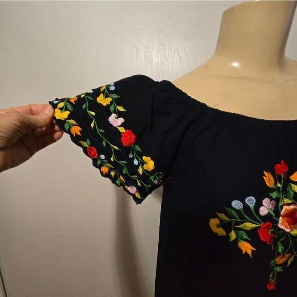 Back From Bali Womens Long Mexican Embroidered Dress, Maxi Long Summer Peasant
