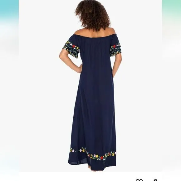 Back From Bali Womens Long Mexican Embroidered Dress, Maxi Long Summer Peasant