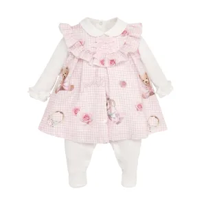 BALLOON CHIC - Teddy Dog Tooth Dress Babygrow  - Pink