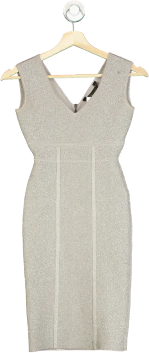 BCBG Max Azria Silver Metallic Sheath Dress XXS