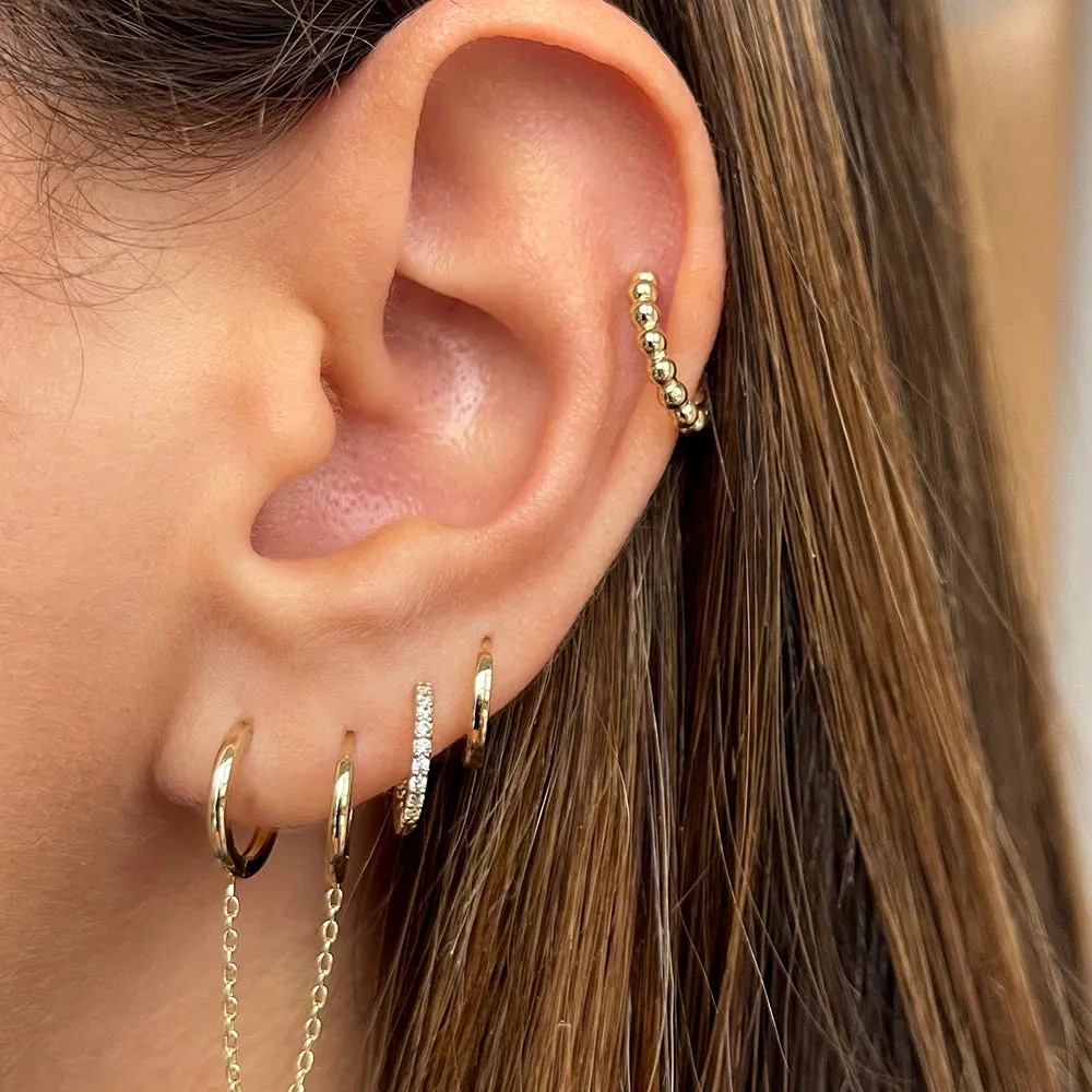 Beaded Huggie Earring 14K