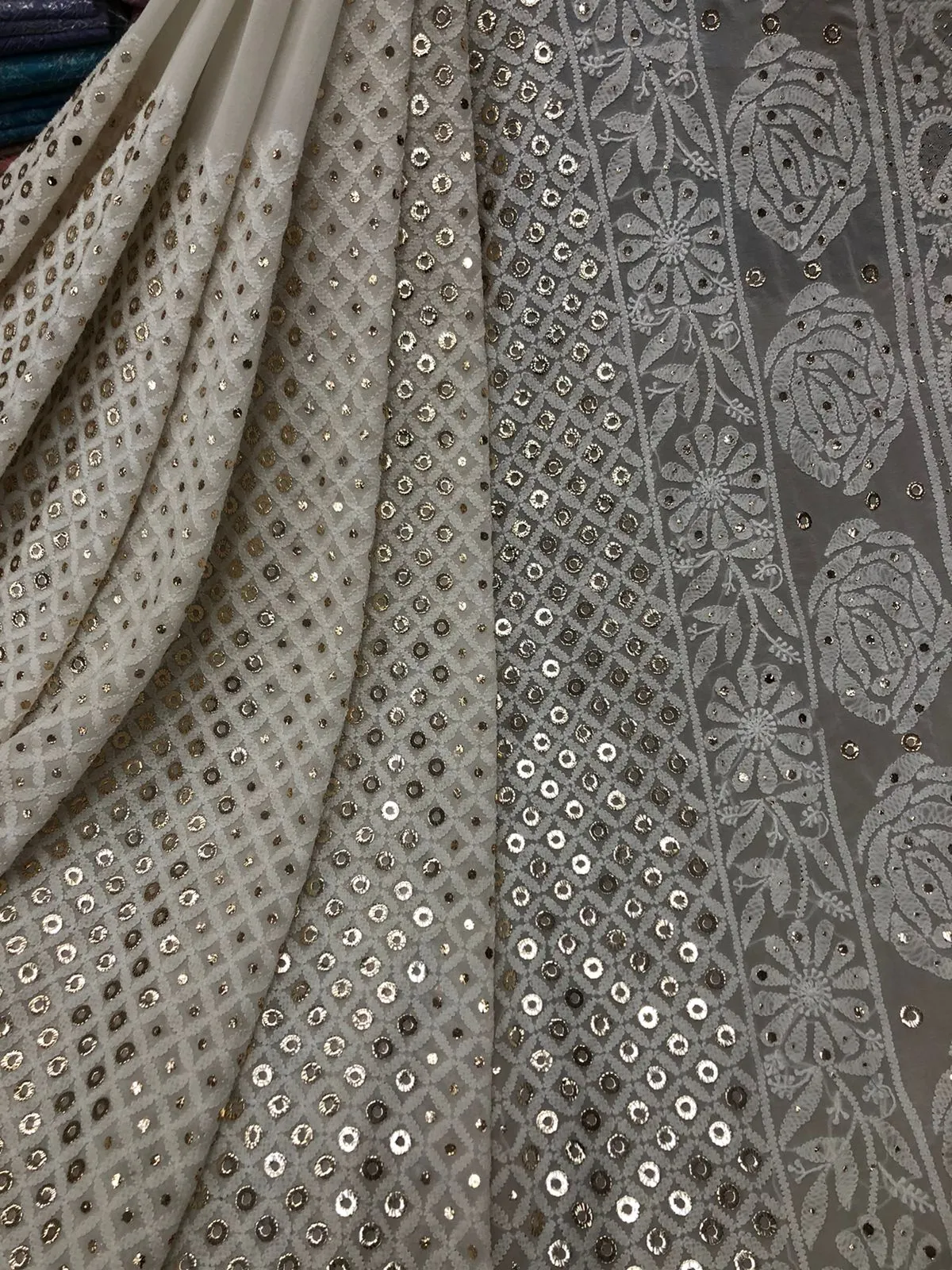 Beautiful Pure Georgette Handwork Chikankari Off-White Anarkali Suit