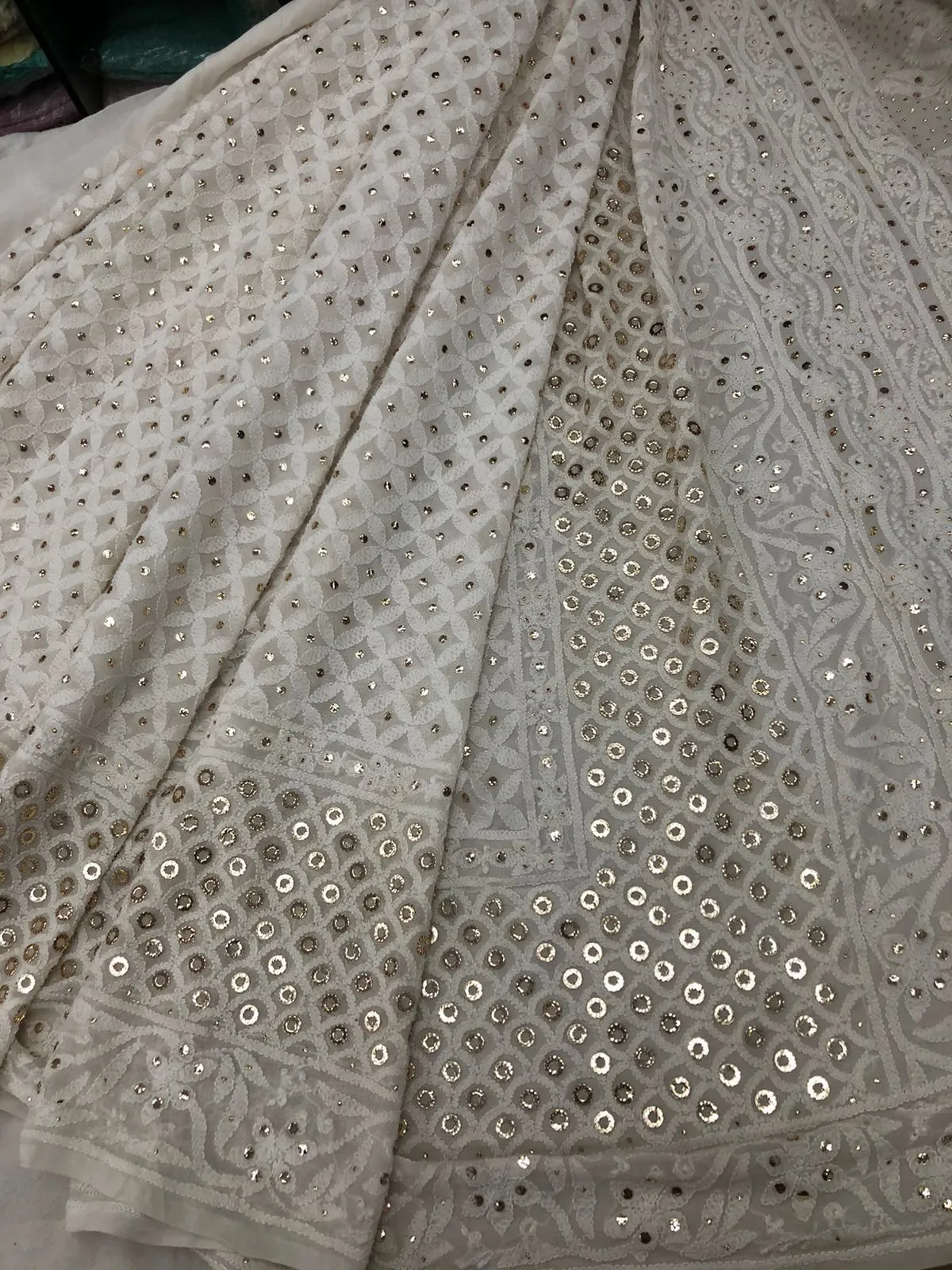 Beautiful Pure Georgette Handwork Chikankari Off-White Anarkali Suit