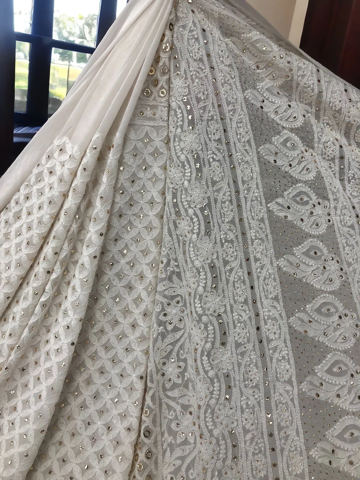 Beautiful Pure Georgette Handwork Chikankari Off-White Anarkali Suit